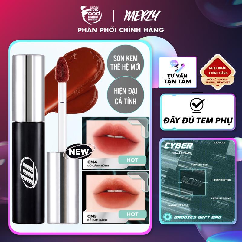 [NEW BY AI] Son Kem Lì Trang Điểm Merzy Cyber Mellow Tint 4g Cosmetic Nữ Mỹ Phẩm Women Son Môi Lip Tint