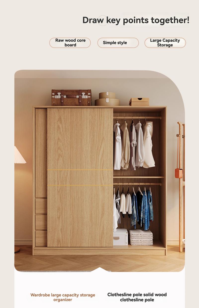Product Introduction of [Pre Order] Nordic sliding door wardrobe, bedroom, simple and small-sized household, sliding door, wooden style combination, Japanese style storage wardrobe 20