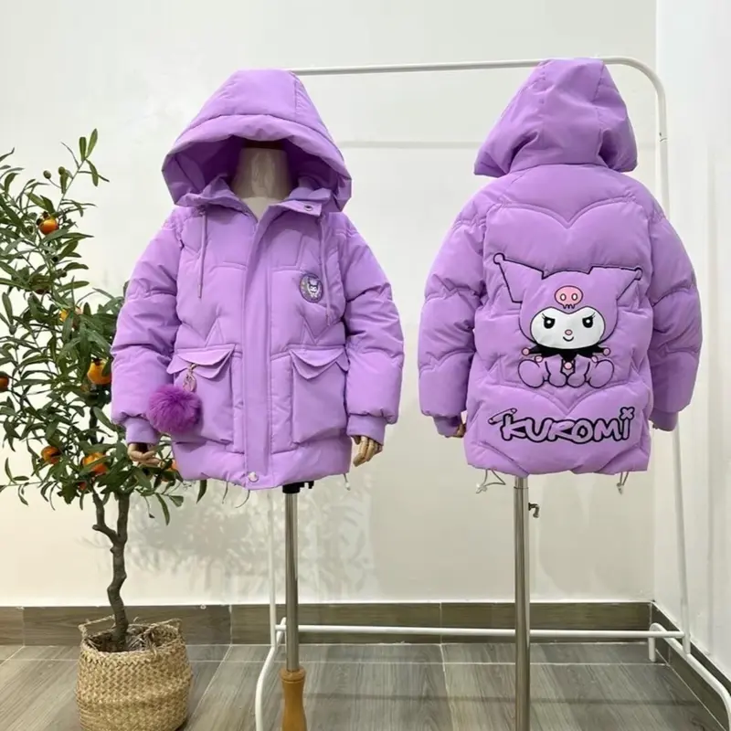 [ 13-38kg ÁO KURUMI BÉ GÁI ] áo phao nhung lì kurumi bé gái -lót lụa logo phát sáng - túi hộp- mũ liền áo- ấm áp -dày dặn 0
