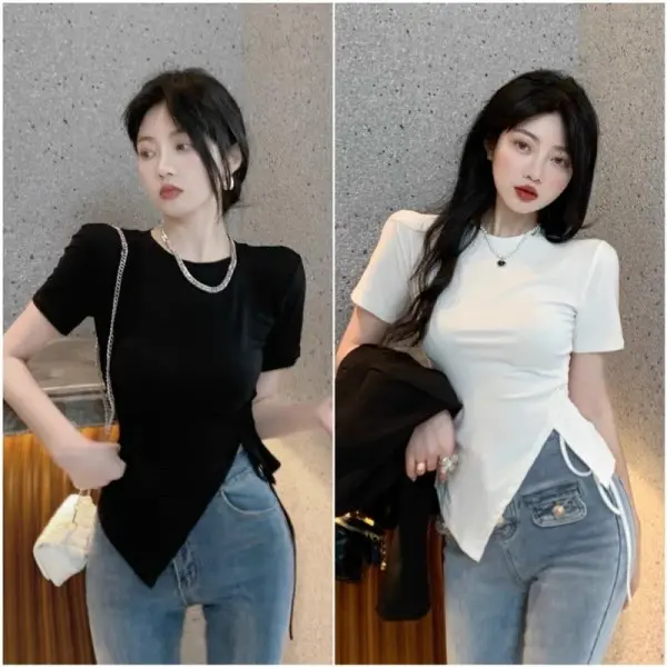 ÁO KIÊU THUN GÂN RÚT DÂY BÊN NHỌN XINH RE8 Nữ Women Top