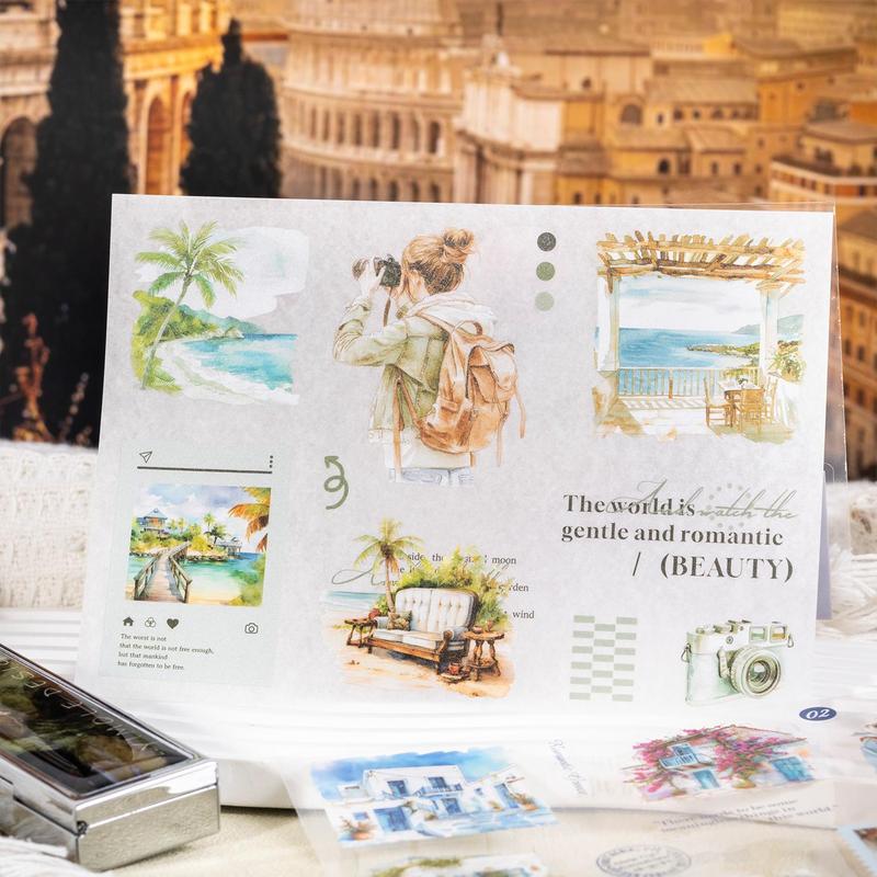 Product Introduction of Romantic Journey Theme Sticker, 10pcs/bag Scrapbooking & Journal Making Diy Decorative Sticker, Sticker Book for Phone Case    Photo Album Decor 3