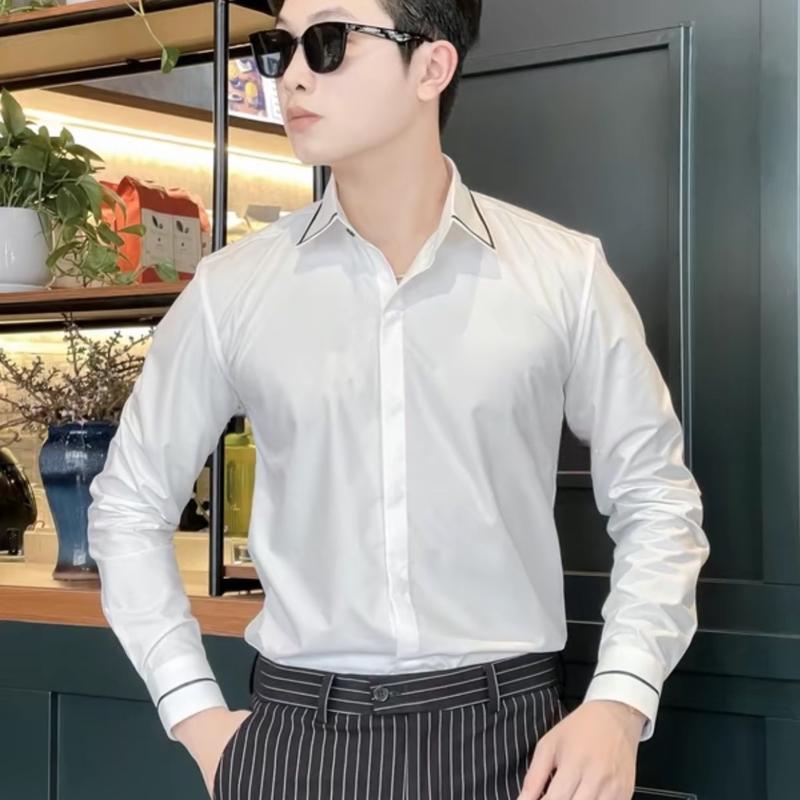 sơmi LUXURY hoạ tiết viền cổ & tay  Ôm gọn Áo Menswear 2