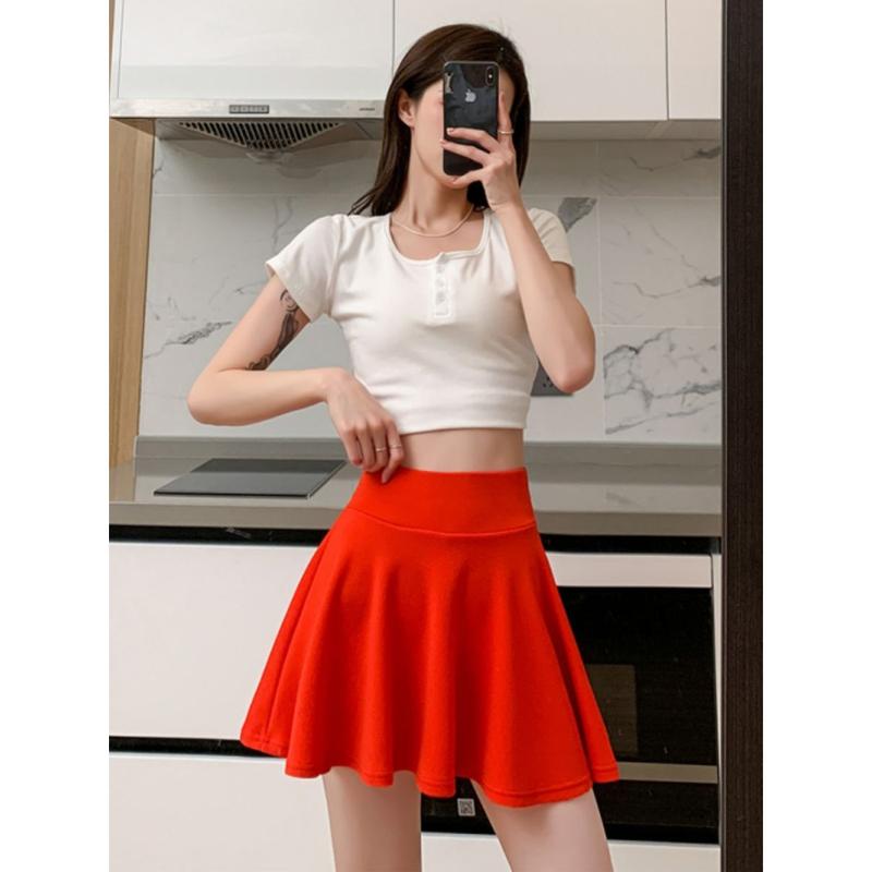 Elastic Waist Pleated Skirt Large Size Extra Short Bubble Non-Lined Stretch Skirt Pleated Skirt for Plump Girls Womenswear Bottom Lingerie Comfort 1