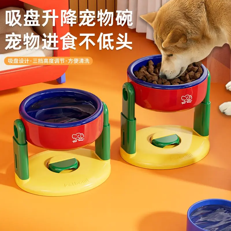 Bát thú cưng có thể điều chỉnh, với cốc hút, thích hợp cho mèo và chó, bảo vệ Cổ Bát nước, Bát Chân Cao nghiêng, Chống Tràn