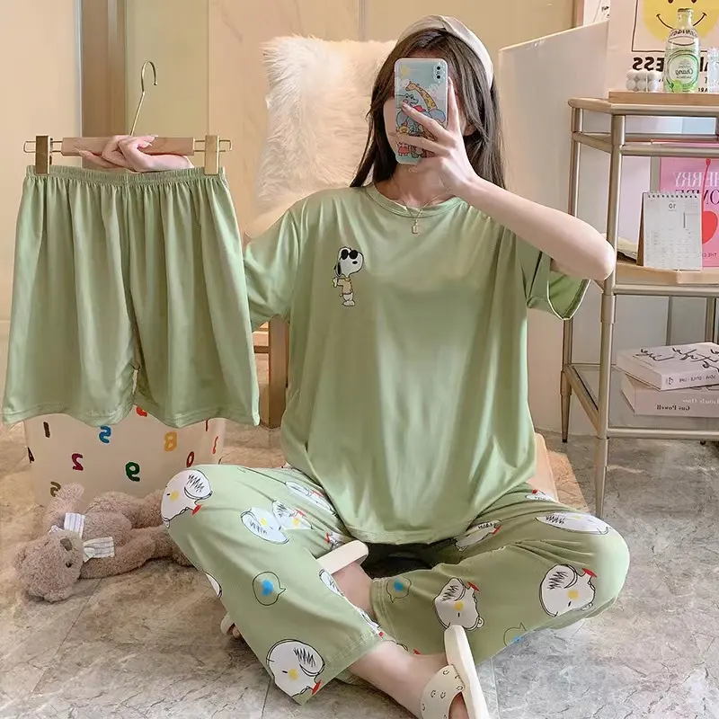 baju tidur wanita 3 in 1 spandeks premium motif karakter / piyama wanita spandeks lembut dan halus 2