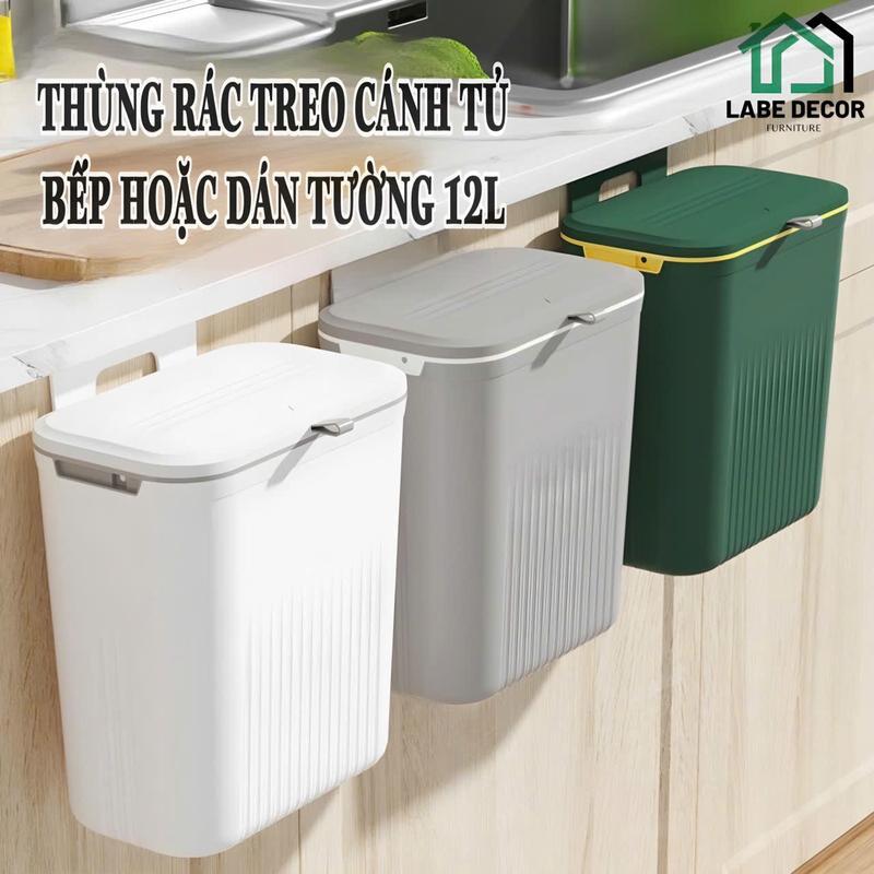 Thùng rác treo tủ bếp,treo tường đa năng - thùng 12L nhà tắm dán tường, có nắp đậy thông minh 1