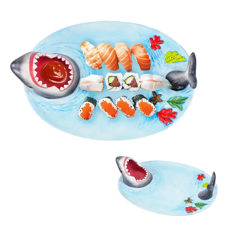 Shark Design Sushi Plate, 1 Count Creative Hand-painted Ceramic Sushi Plate, Food-safe Materials, Ideal Gift for Sushi Enthusiasts 0