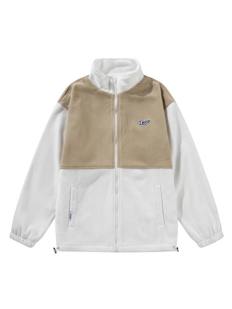 Product Introduction of Men's Colorblock Zip Up Polar Fleece Jacket, Loose Casual Long Sleeve Stand Collar Coat for Fall & Winter, Men's Clothes for Daily Wear 7
