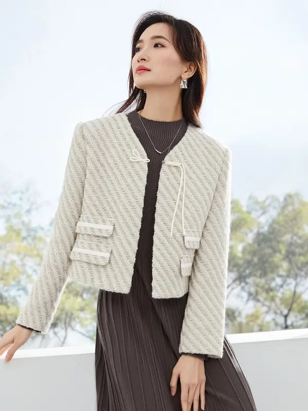 Women's Solid Color Button Front Jacket, Casual Long Sleeve V Neck Outerwear for Fall & Winter, Women's Clothing for Daily Wear 7