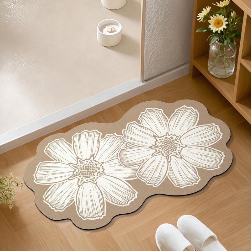 Flower Pattern Bath Mat, 1 Count Non-slip Bathroom Rug, Quick Absorbent Bathroom Rug, Decorative Carpet for Home Kitchen Bathroom Laundry Room 0