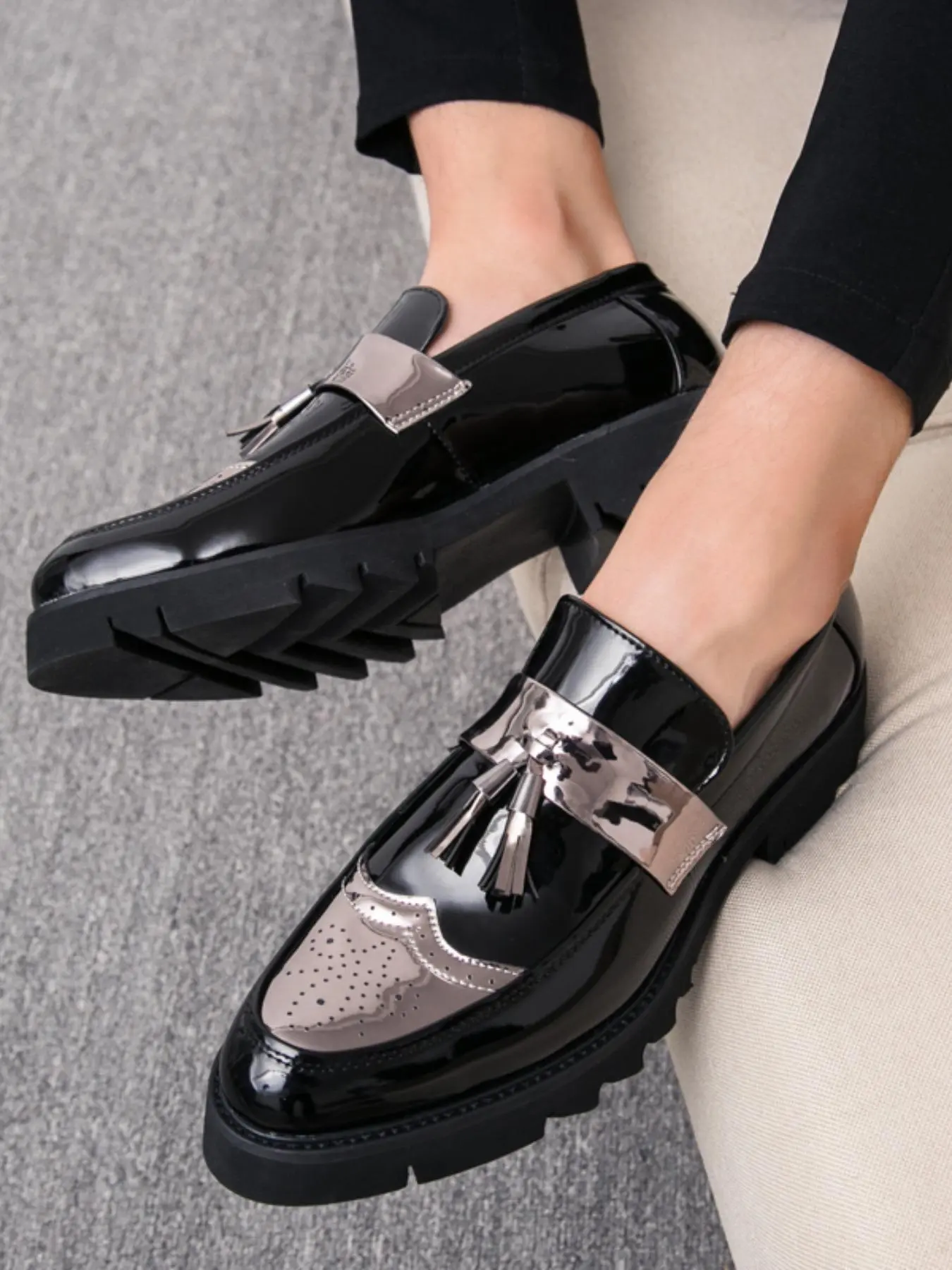Men's Fashionable Patchwork Design Slip on Dress Shoes, Casual Comfortable Loafers for Daily Wear, Lightweight Breathable Shoes for All Seasons, Boy