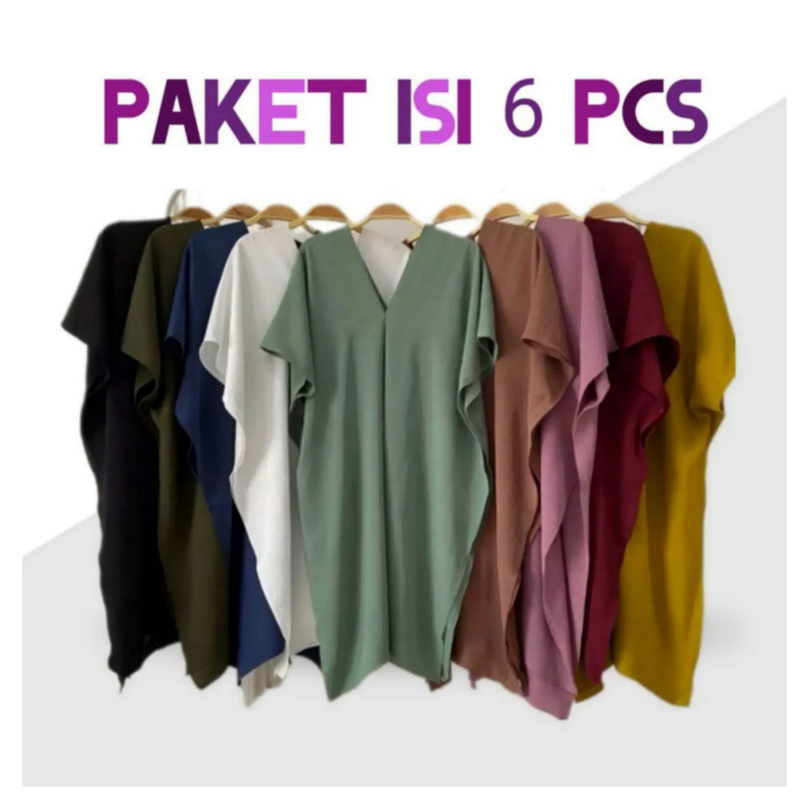 PAKET 6 PCS NAGITA LONG SQUARE TOP ATASAN BLOUSE WANITA AIRFLOW CRINKLE / TUNIK BAJU KEKINIAN VIRAL Santai V-Neck Polos Hitam Putih