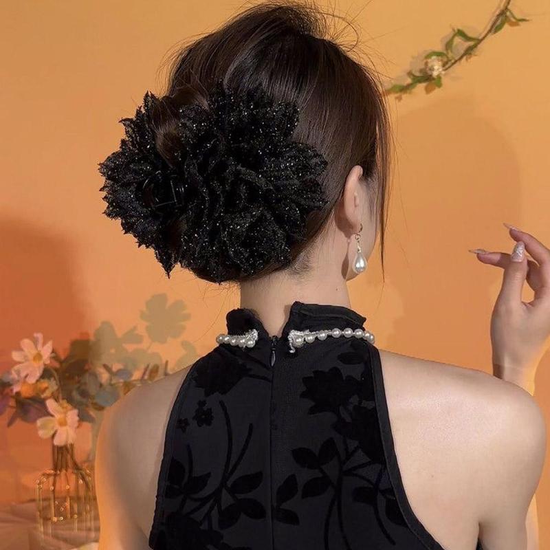 Product Introduction of Kẹp Tóc Hoa Lưới Màu Đen, Mẫu Mới Cao Cấp, Kẹp Tóc Đuôi Ngựa Cá Mập, Phụ Kiện Tóc Thanh Lịch, 1 Cái, Ở Phía Sau Đầu 21