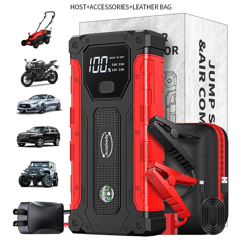 12V High-current Portable Jump Starter Kit, Car Battery Jump Power Pack, USB Fast Charging, Built-in LED Light, Compass Included, Battery Storage Box 0