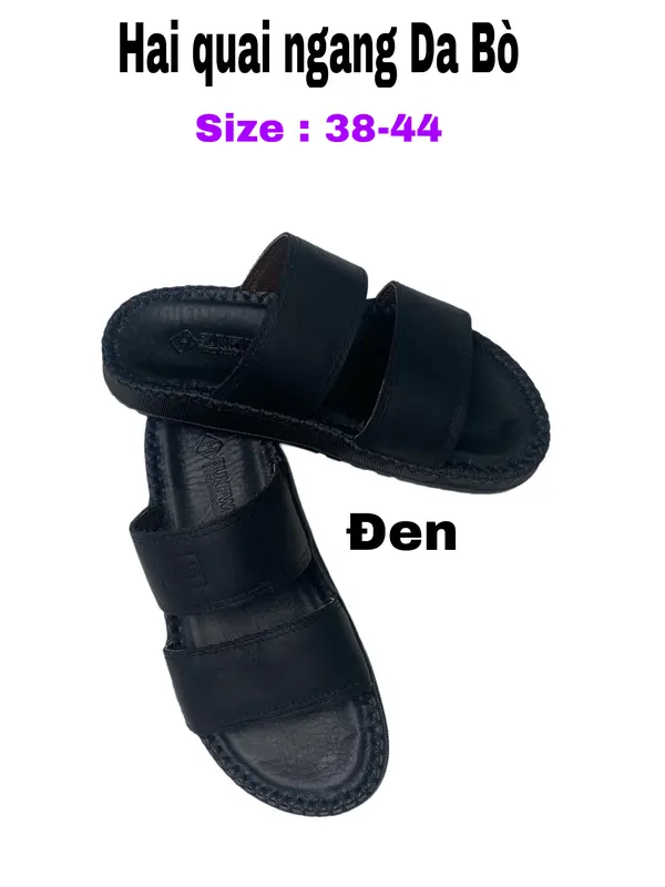 Dép DR Nam hai quai ngang , dép da bò thật may tay thủ công ,có size từ 38-44 dép đế bằng 1