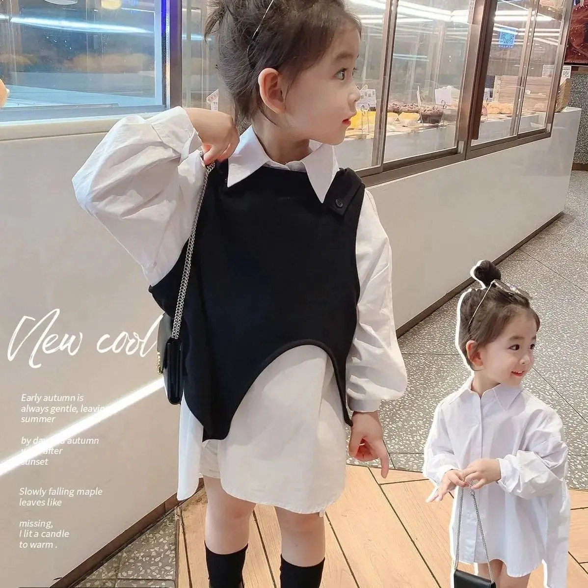 Quần Áo Mùa Thu Cho Bé Gái, Hàng Mới Về 2024, Áo Sơ Mi Cha Mẹ-Con, Áo Khoác Vest Trẻ Em Dài Tay, Thích Hợp Cho Bé, Phong Cách Phương Tây, Áo Sơ Mi Lớp Nền