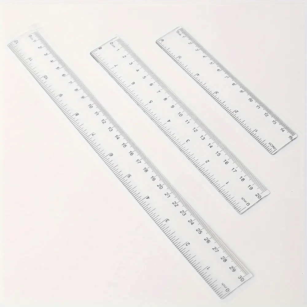 3Pcs/set Durable Transparent Plastic Ruler - 6inch , 12inch , 18inch Transparent Measuring Tools, Suitable for Office, School and Home Supplies, White