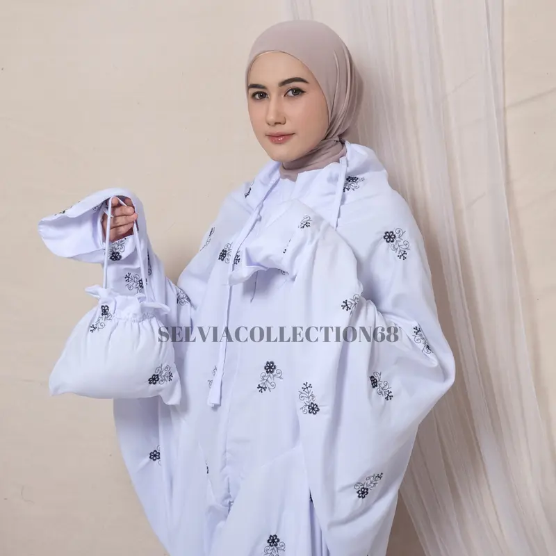 Mukena Terusan Dewasa Jumbo Bordir Bunga Melati 2in1 Katun Premium Panjang Cantik Lembut 7