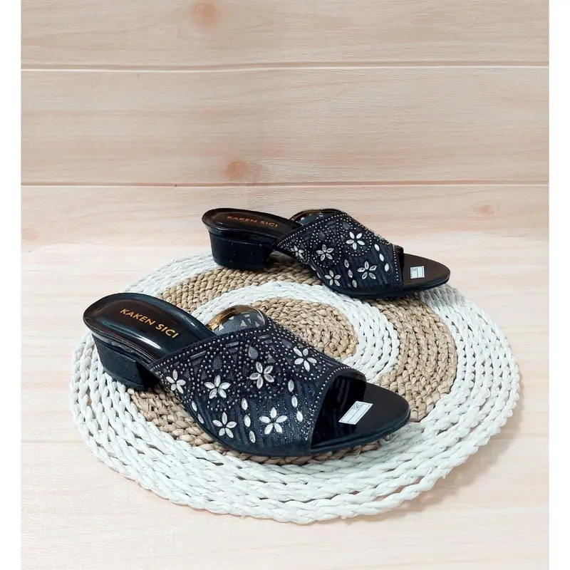 KAKEN SICI SANDAL PESTA WANITA SANDAL HAK TAHU MOTIF PAYET IMPORT HAK BUNGKUS 3 CM YD 012 5