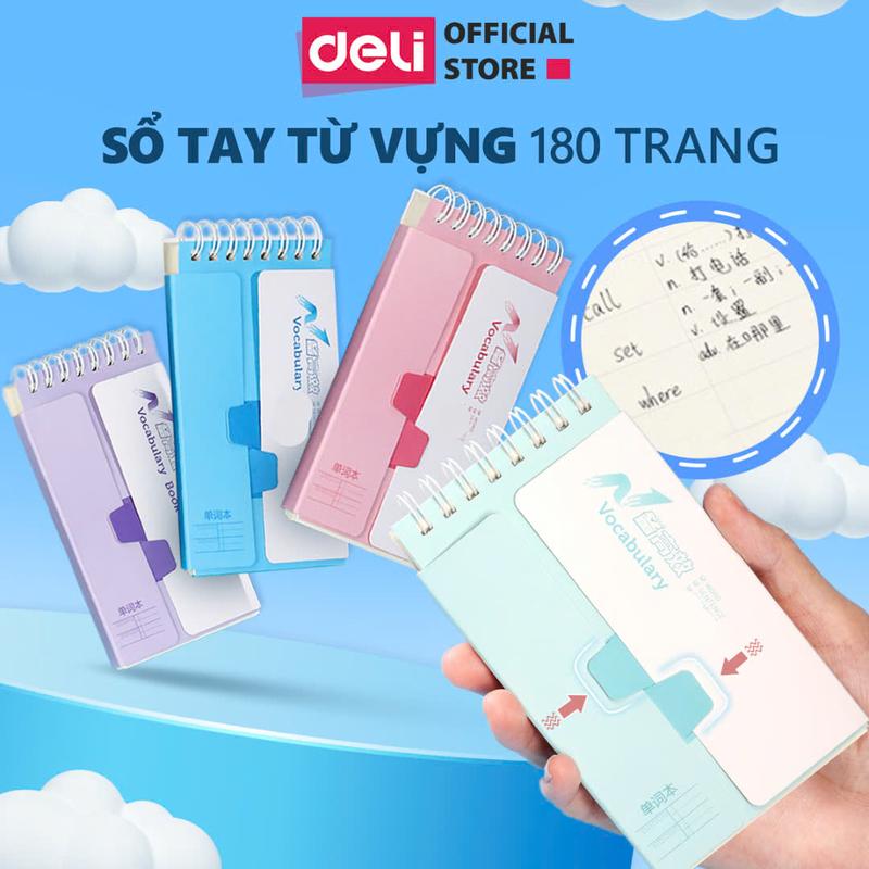 Sổ tay học từ vựng ngoại ngữ Deli 180 trang - Tiện lợi, đáng yêu, flashcard tiếng Anh, ghi chú, chất lượng giấy chống lóa, mã sản phẩm 24210