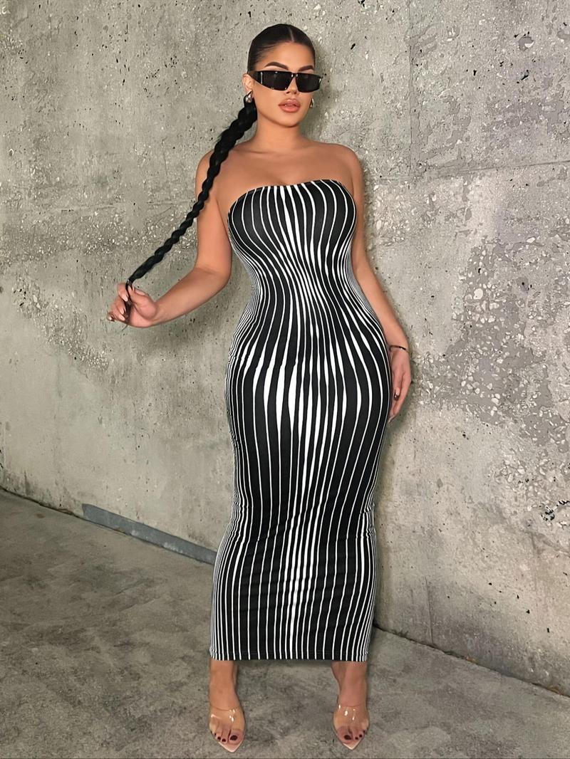 Product Introduction of Women's All Over Print Tube Bodycon Dress, Elegant Fashion Casual Sleeveless Long Dress for Daily Outdoor Wear, Women Dress for All Seasons Valentine's Day, gift 1