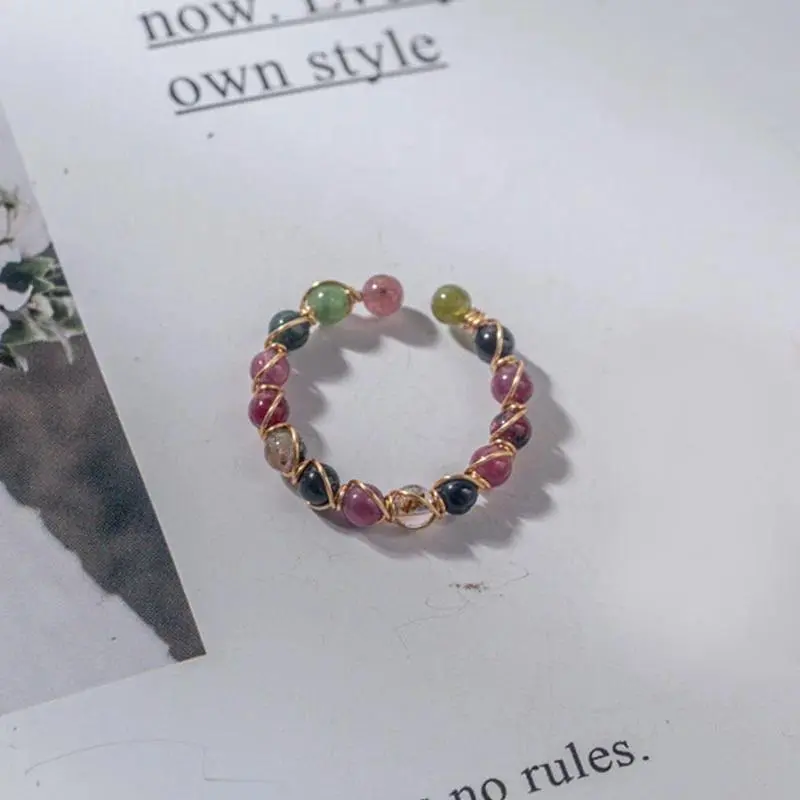 Healing Crystal Natural Stone Bead Ring Men Women Handmade Beaded Bohemian Meditation Spiritual Jewelry Gifts