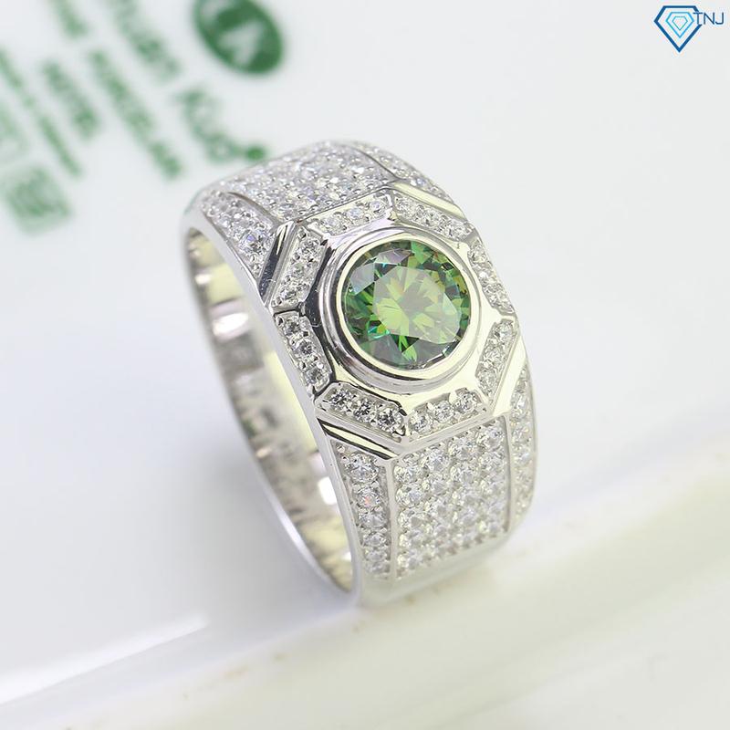Nhẫn nam bạc TNJ Moissanite 7 ly xanh lá NNAM0125-XANH