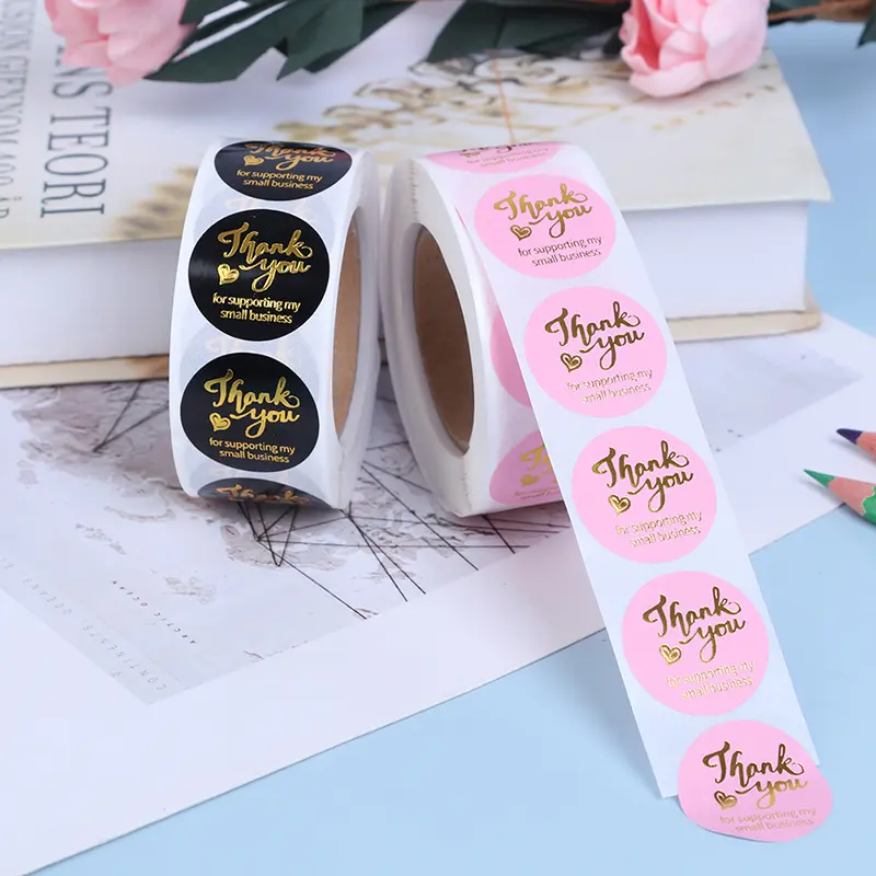 [xtv]500pcs Thank you sticker wedding decor seal hot stamping pink black round label