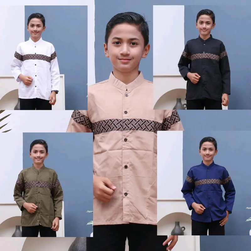 Paket Hemat 70 Ribu Dapat 3 Pcs Baju Koko Anak Laki-laki Atasan Polos Kombinasi Setrip Batik Katun Muslim Panjang Setelan Motif Peci Pendek Nyaman Navy Kurta Dewasa 0