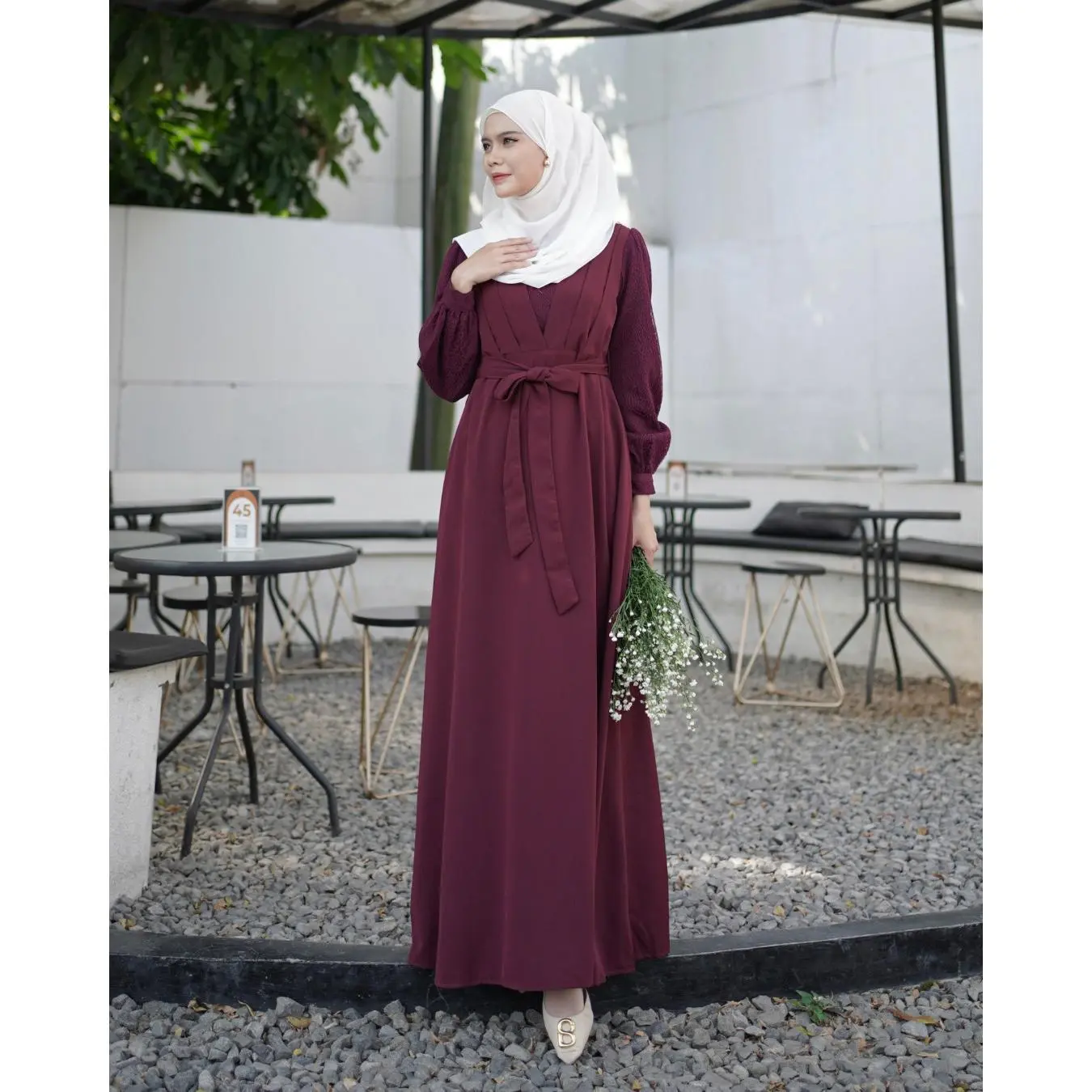 Evolvere - Ilona Dress Shine Lux Mix Brukat Fashion Gamis Muslim Wanita Busui Friendly ( Free Belt )