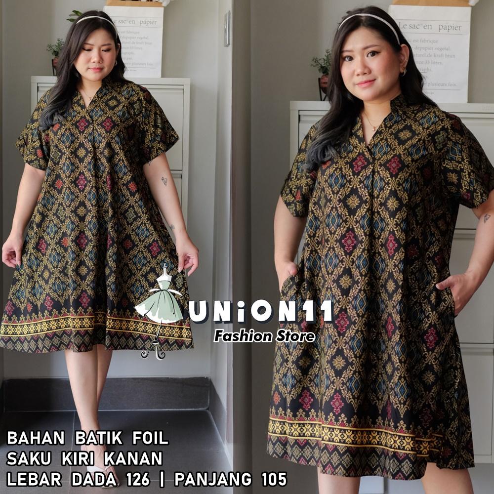 Union11 - Dress Wanita Jumbo Big Size Ld 126 /  Muat Bb 100 Kg / Wolfis Motif Batik Asoka