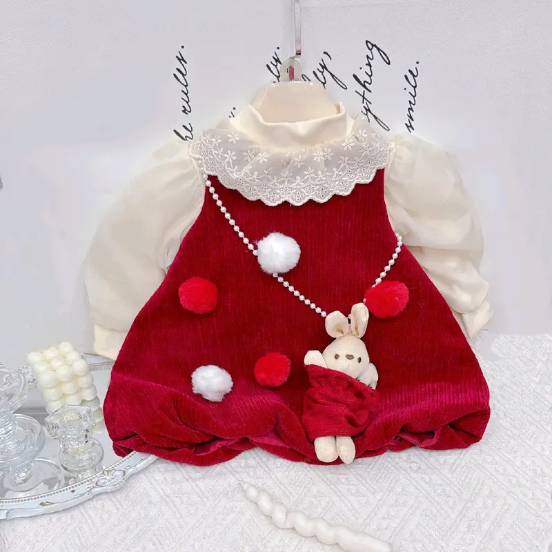 Sét váy nhung gồm 3 chi tiết(Áo zip lót lông,váy nhung,dây đeo thỏ)cho bé gái từ 6-18 kg 1