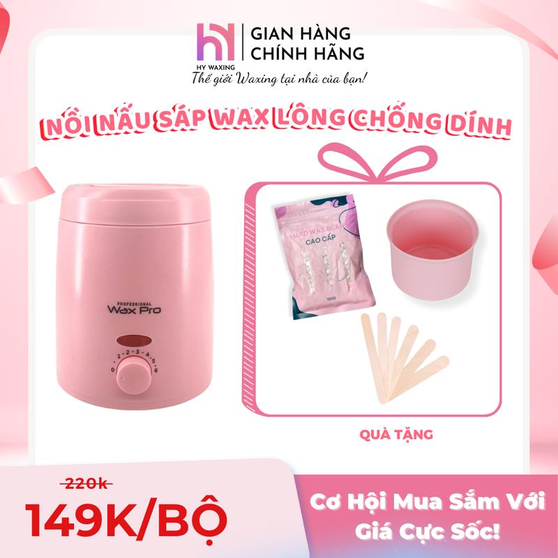 [Tặng 100gr Sáp Premium+Chén Silicone} Nồi Nấu Sáp Wax Lông Chống Dính Mini +5 Que Gỗ HYWAXING