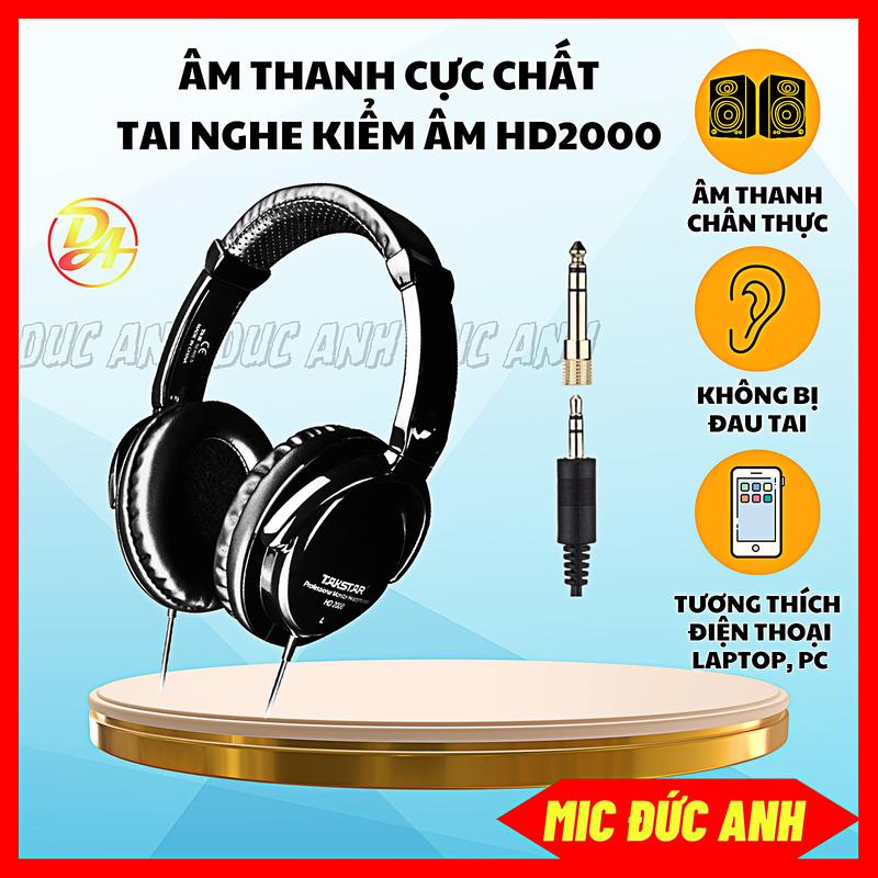 Tai Nghe Chụp Tai Kiểm Âm Nghe Nhạc Chuẩn Phòng Thu HD 2000 Có Dây Chống Ồn Âm Thanh HiFi Độ Bền Cao Jack 3.5 và 6ly Earphone Nhét Tai