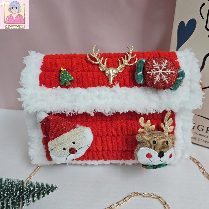 Set túi len tự đan christmas túi len handmade gắn charm giáng sinh túi tự khâu tặng bạn gái dịp noel-Phụ kiện đan túi HAVAKI