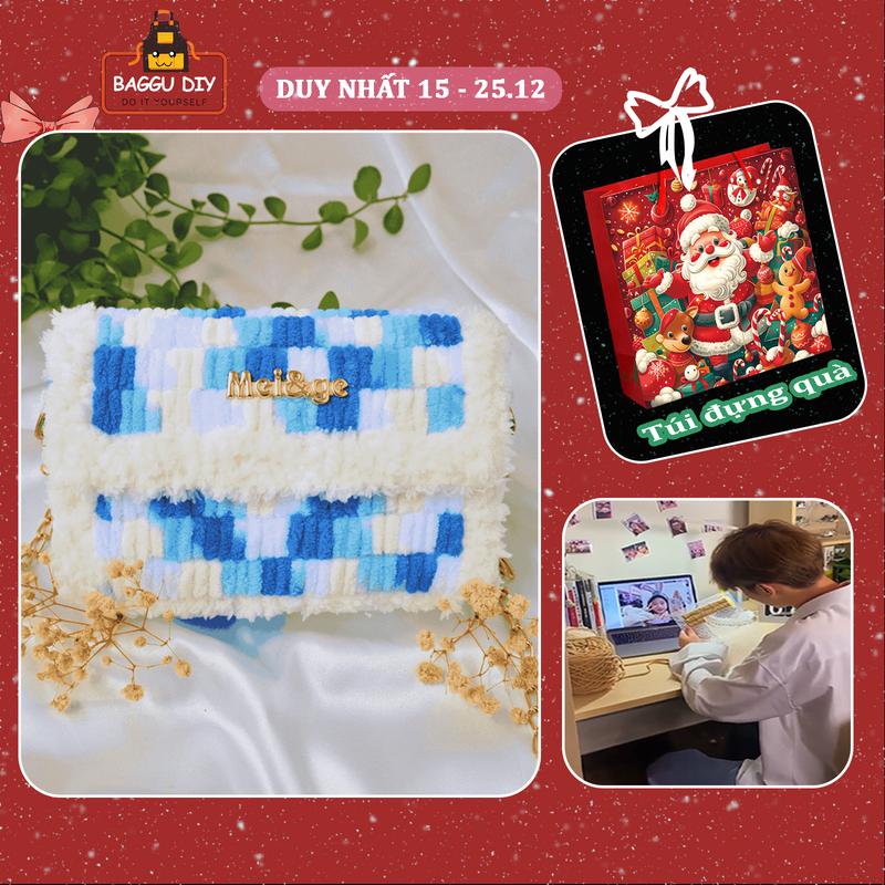 Set nguyên liệu tự đan bộ nguyên liệu đan túi handmade có ĐAN SẴN đầy đủ phụ kiện đan túi 19cm×13cm×5cm kèm video hướng dẫn chi tiết BAGGU DIY A09 Len Tote Nữ Kem