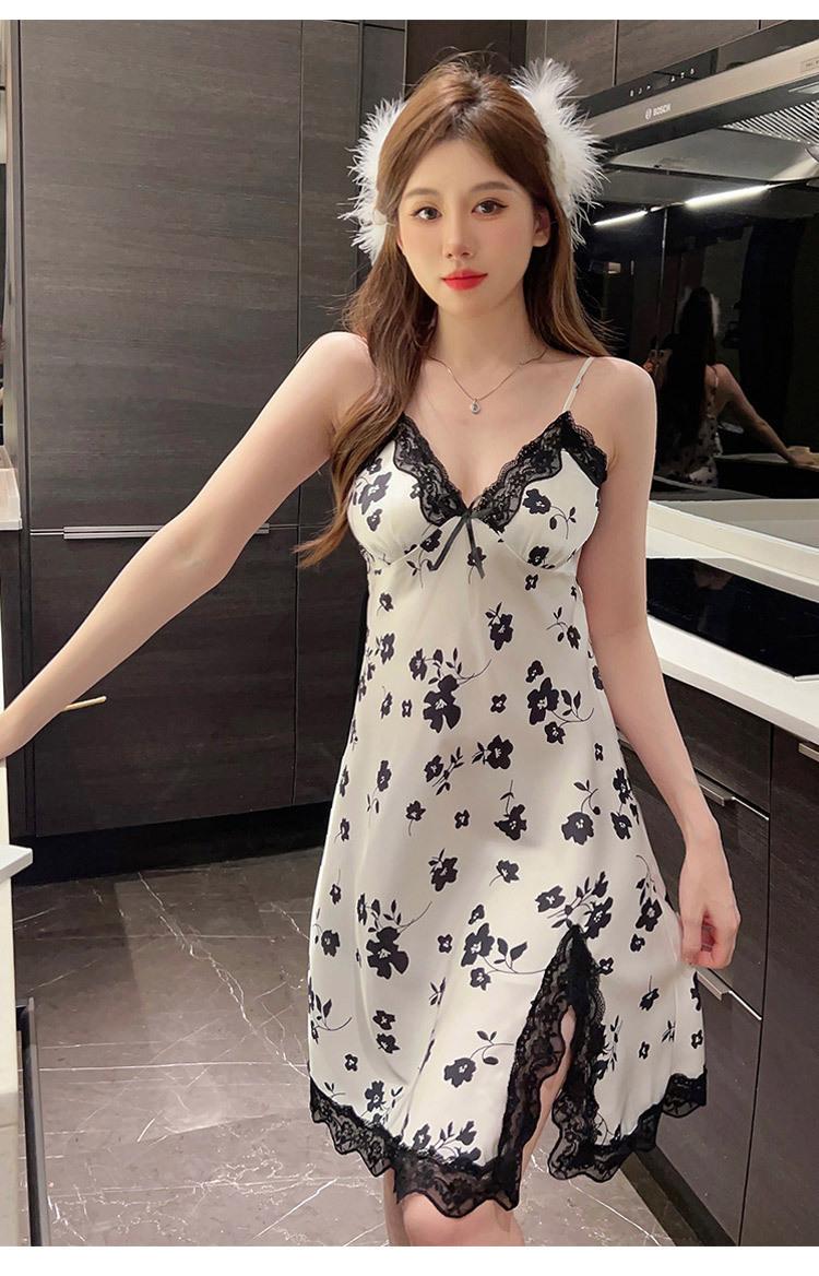 Product Introduction of 2025 Same Style Sexy Nightdress with Chest Pad Women's Summer Sling Artificial Silk High-Grade Pure Desire Style Home Wear 27