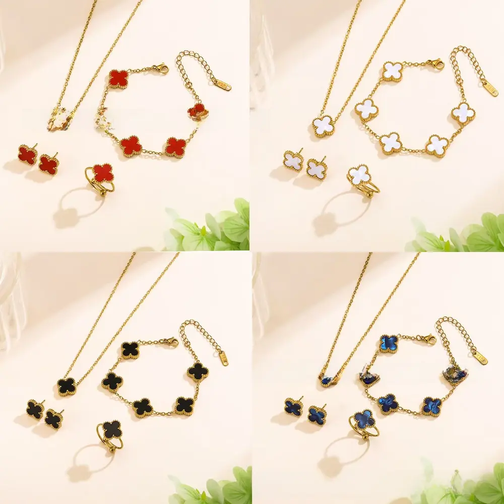 Bộ Vòng Cổ Choker Cỏ Ba Lá, May Mắn, Bột Trang Sức Bằng Thép Không Gỉ Không Gây Dị Ứng, 13mm, Chống Phai Màu & Chống Mờ, Thích Hợp Mang Hàng Ngày, Bộ 4 Món