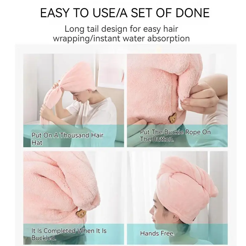 Coral Fleece Hair Drying Towel Wrap, Reusable Hair Turban Wrap, Soft Absorbent Quick Drying Hair Towel Wrap for Women & Girls 2