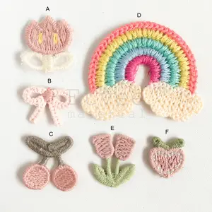 APK193 Aplikasi rajut knit bordir pelangi pita bunga tulip cherry patch
