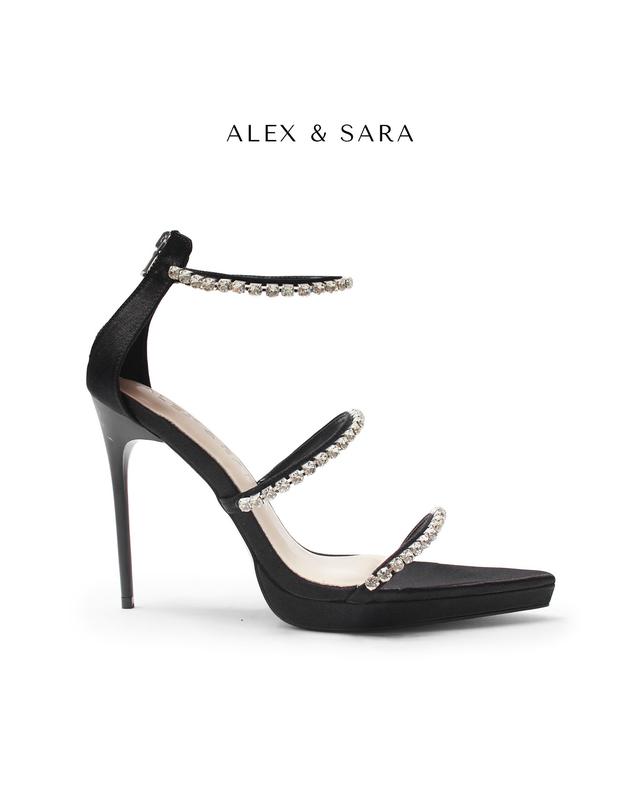 LT31- Giày sandal đúp mũi nhọn 3 dây đá bít hậu cao 13cm sang chảnh đi tiệc catwalk Alex Sara