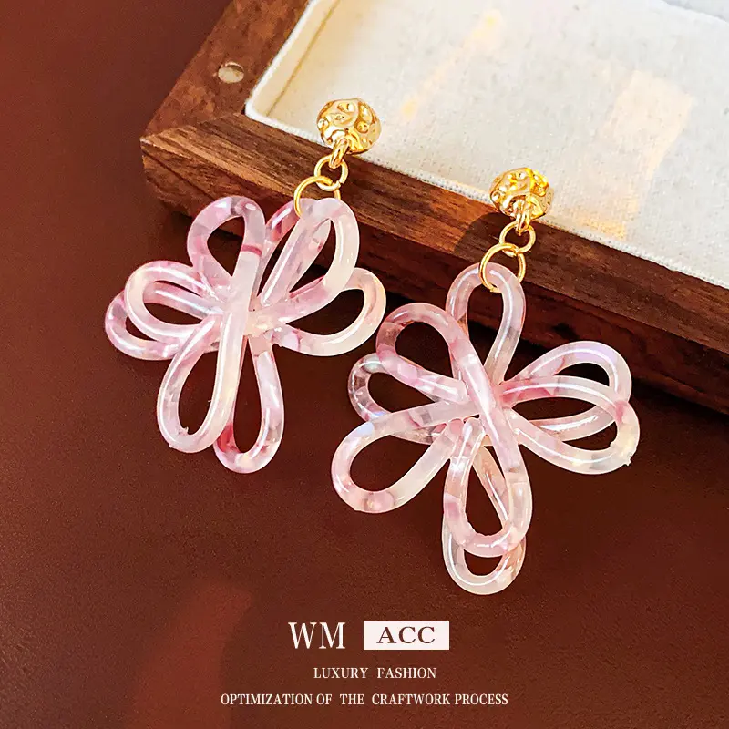 Silver needle resin bow flower earrings, simple and versatile, fashionable earrings, niche, light luxury, high-end, retro earrings