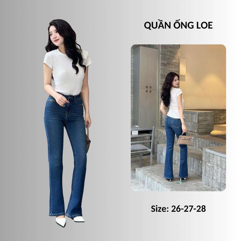 [Rede] Quần Jeans Nữ Ống Loe, Lưng Cao, Màu Xanh Đậm Wash Hông (LOE-03E) - Ong, Women flare  jeans