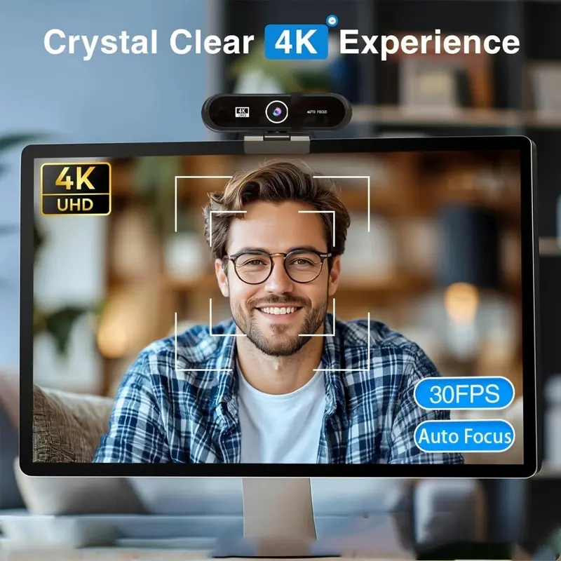 2K 4K UHD Auto Focus Computer Webcam, USB Plug & Play Webcam with Microphone & Privacy Slide Cover, 360° Rotatable Camera for PC Laptop, Home Office 4