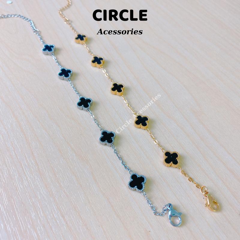 Lắc tay nữ hoa bốn lá mini size 1mm full đen mạ vàng 18K mạ bạc cực kỳ sang trọng, không den gỉ, BH 6 tháng, trẻ trung hiện đại. vòng tay cỏ 4 lá