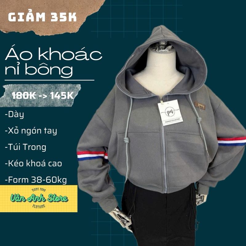 Áo Khoác Nữ Nỉ Mỏng Dệt Sọc Tay Cao Cổ 4 Túi Form Lửng Nữ, áo khoác nỉ bông form 38-65kg mặc đẹp hoodie Zip Women Top Hot Phụ Kiện Voi