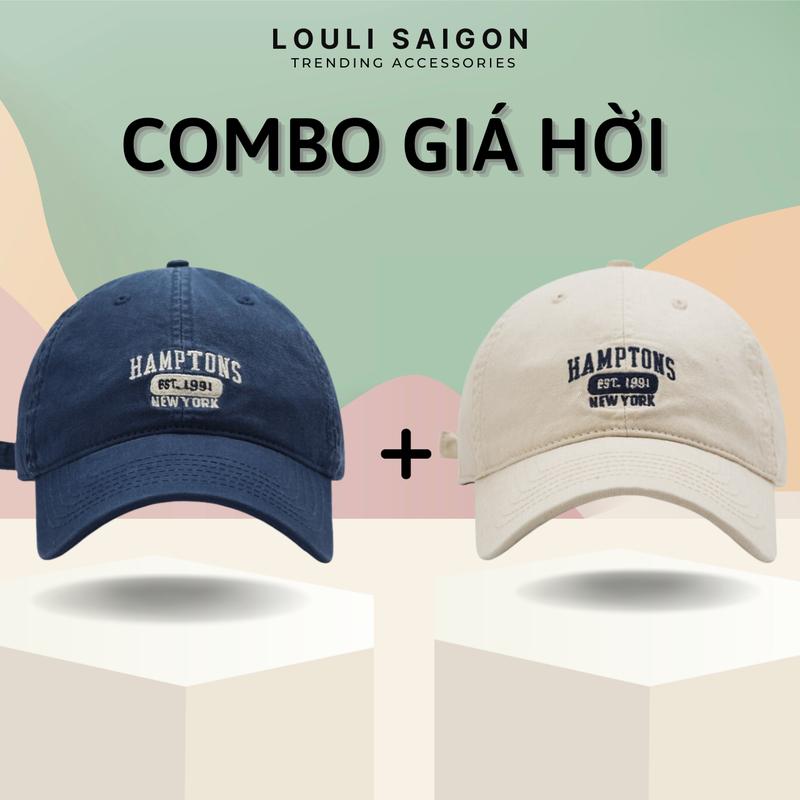 [COMBO 2] Mũ lưỡi trai nam nữ LOULI SAIGON thêu chữ Hamptons, form mềm vải kaki