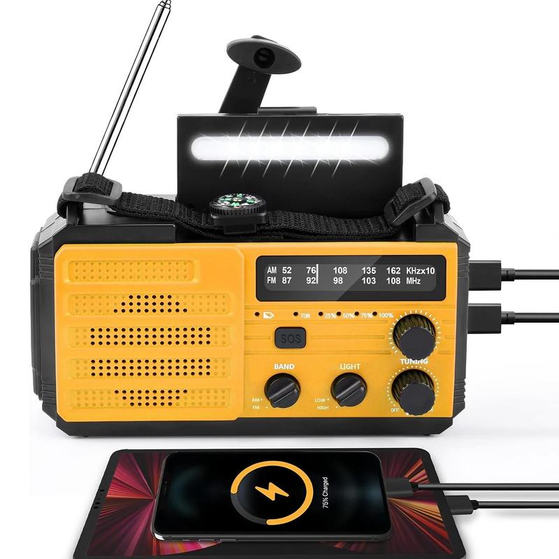 Solar Powered Hand Crank Radio, AM/FM Radio with SOS Emergency Alert, Multifunctional Radio with Compass & Flashlight for Camping, Hiking, Outdoor Adventure 0