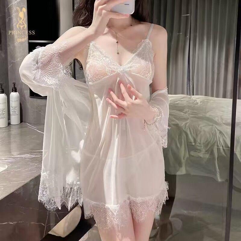 Bộ Đồ Hai Mảnh Mùa Hè, Dây Treo Gợi Cảm, Nụ Hôn Riêng Tư Nóng Bỏng, Váy Ngủ Ren, Phong Cách Dễ Thương Và Gợi Cảm, Áo Choàng Mặc Bên Ngoài Vải Tuyn, Mới Cho Năm 2025 8