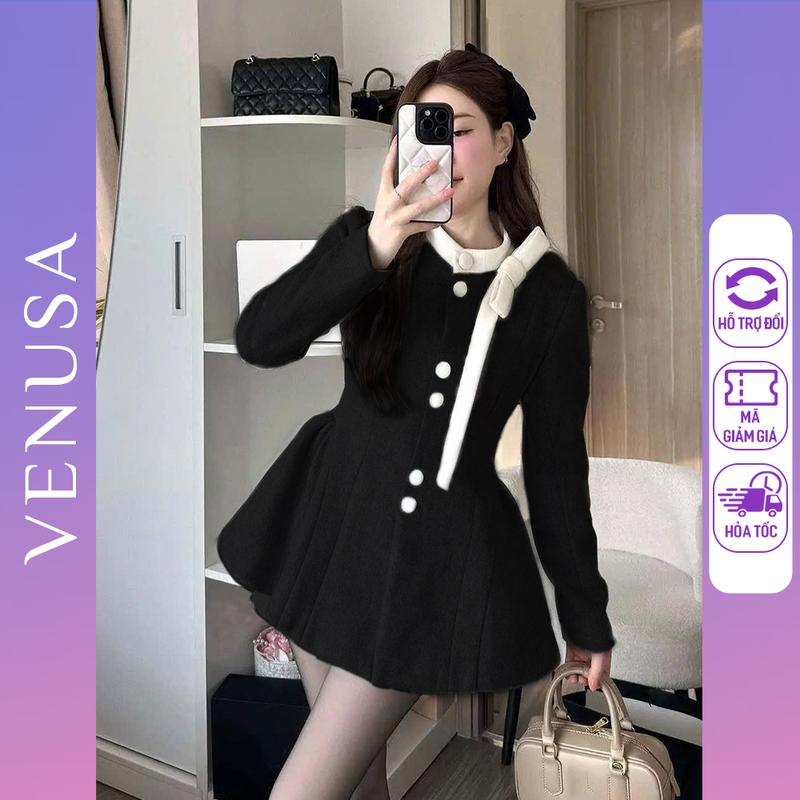 Set bộ nữ BIGSIZE áo dạ ép cổ tàu đính dây nơ lệch dài màu be mix quần sooc viền ren Top Women Venusa Store